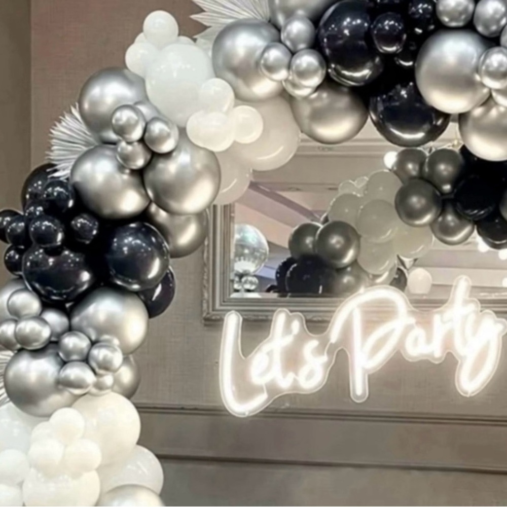 Silver and Black Balloon Arch Party Decorations NWOT